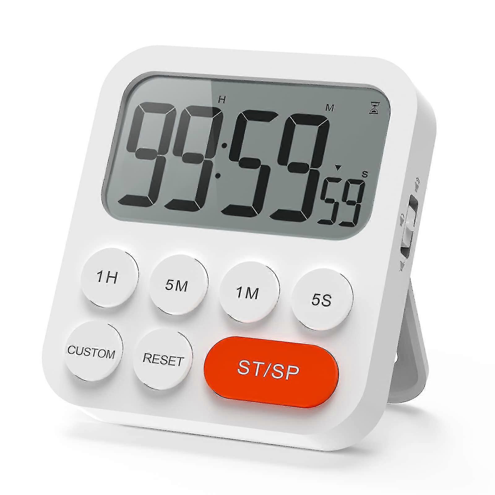 Digital Kitchen Timer, Magnetic Stopwatch Timer With Clock, Lcd Display For Cookingwhite1pcs