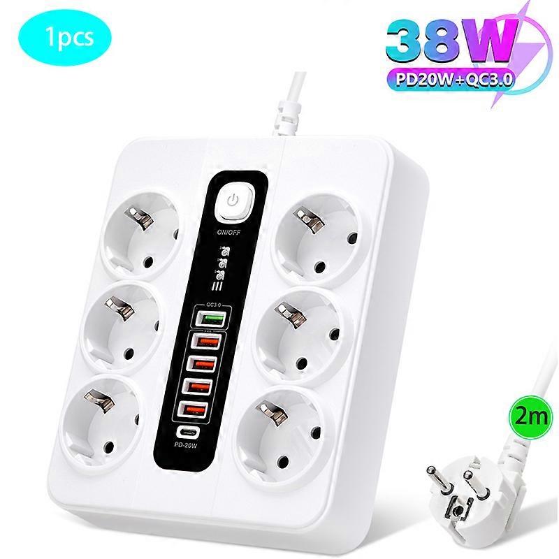 Sätt Eu Power Bar med 5 USB-multiuttag, USB C-förlängning med strömbrytare, överströmsskydd för kontor och hem