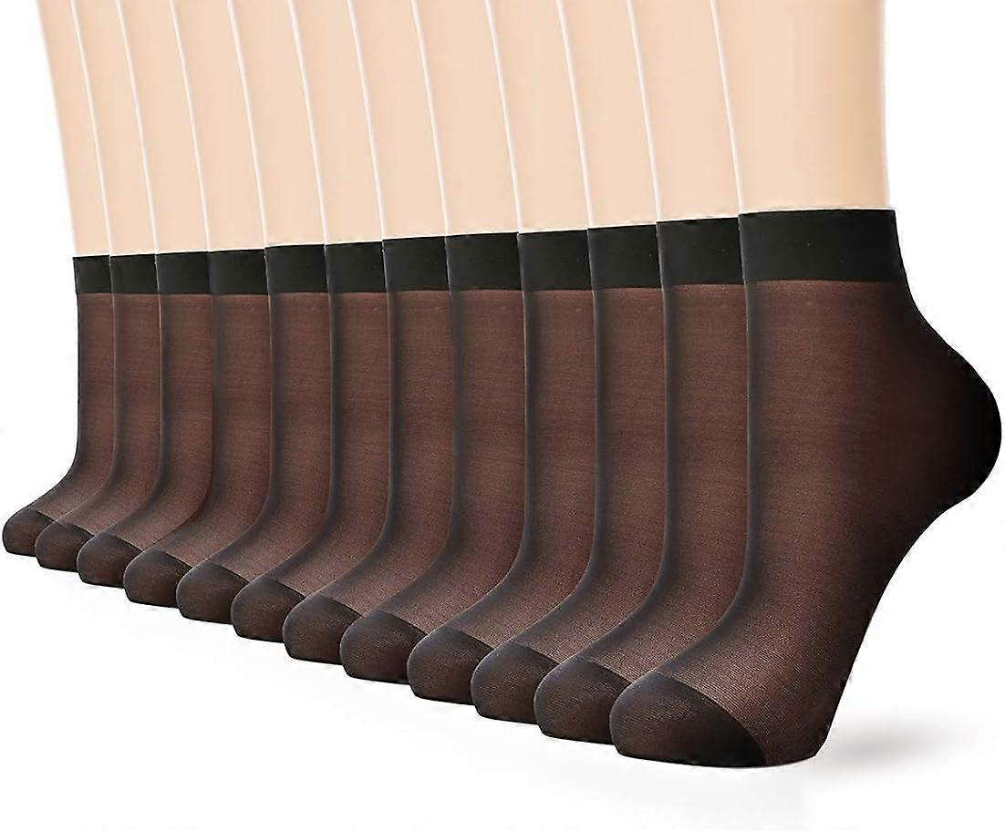 12 Pairs Ankle Nylon Socks for Women - 20D Sheer Pantyhose Socks(Black)