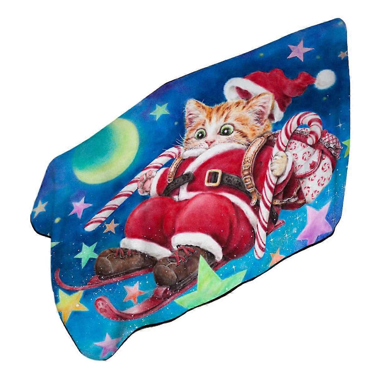 有趣的圣诞猫滑雪小猫圣诞老人超细纤维沙滩巾