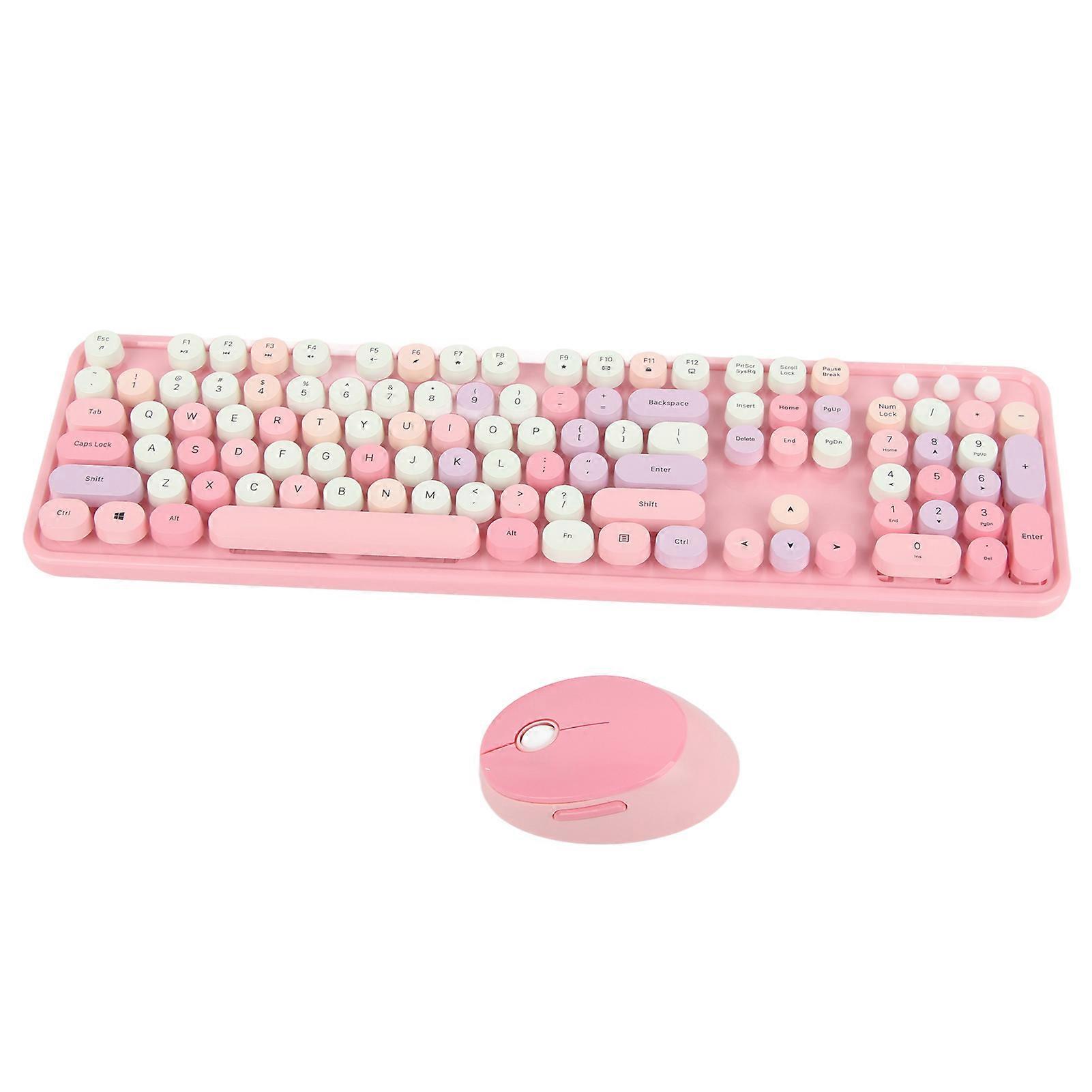 2.4Ghz Wireless 104 Key Keyboard and Mouse Set Office Desktop Cute Keyboard for Computer(Couleur Rose Mlange )