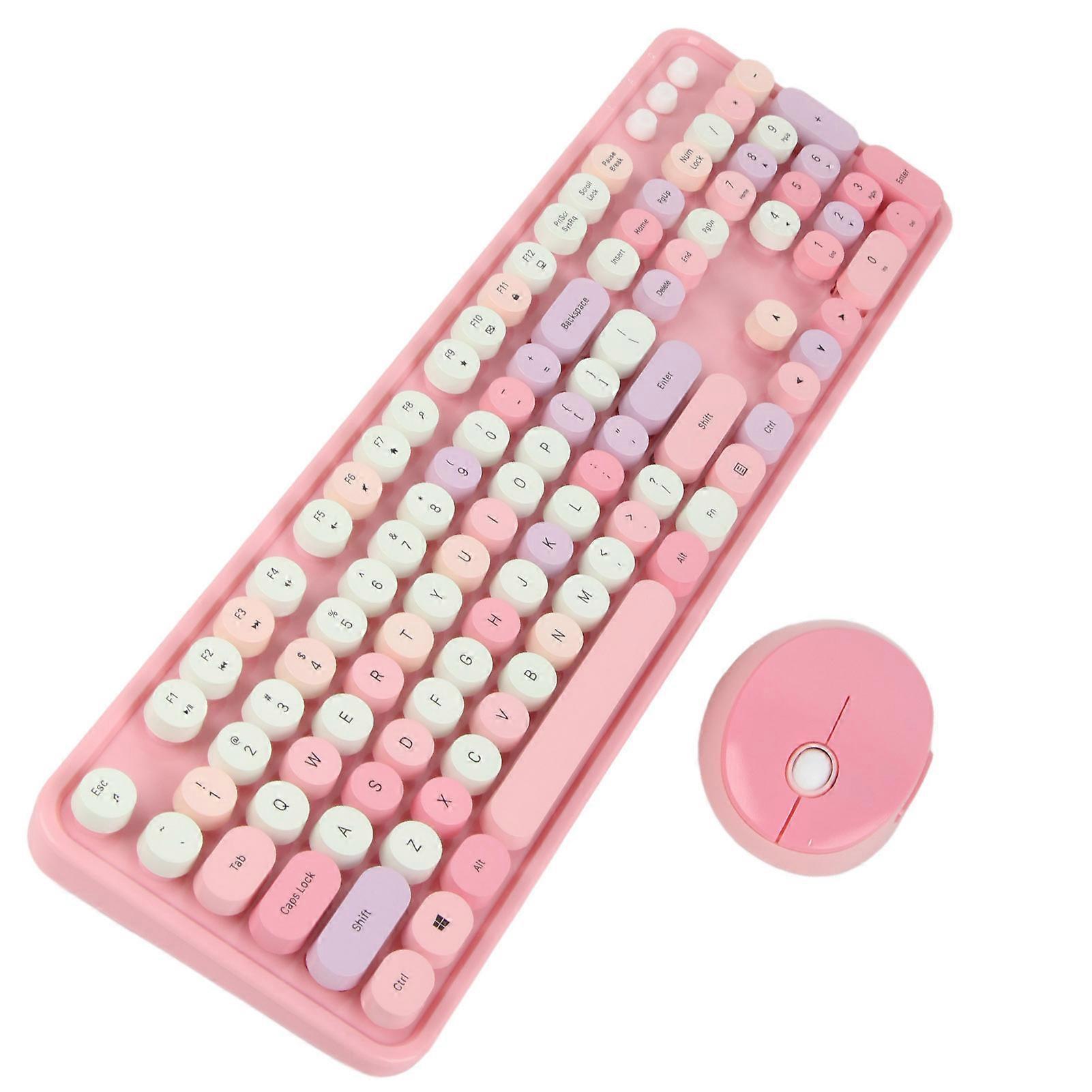 2.4Ghz Wireless 104 Key Keyboard and Mouse Set Office Desktop Cute Keyboard for Computer(Couleur Rose Mlange )