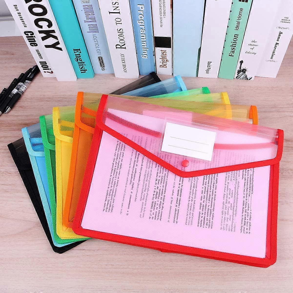 Lot De 6 Pochettes à Bouton Pression A4 Transparentes Assorties - Classement Documents