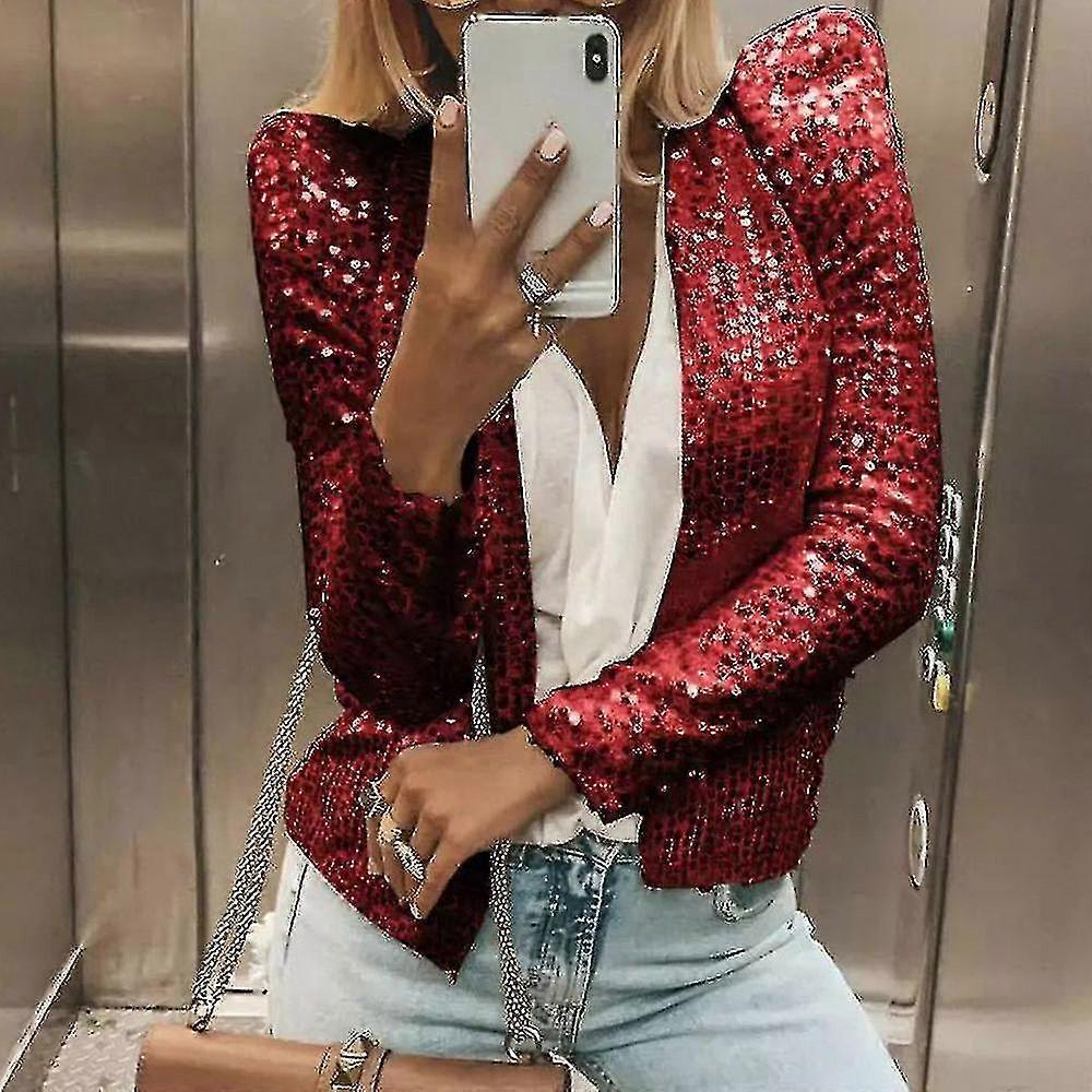 Women's Cardigan Long Sleeve Sequin Coat Open Front Casual Female Jacket Wnk Eqf