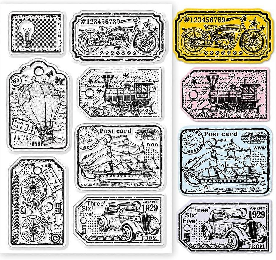 1Sheet Vintage Transportation Labels Clear Silicone Stamps