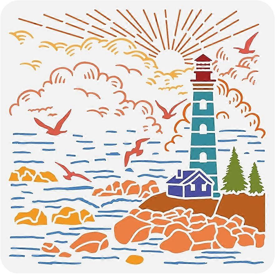 1PC Nautical Lighthouse Stencil Seagull Sun Reusable Drawing Stencils 12x12inch Template