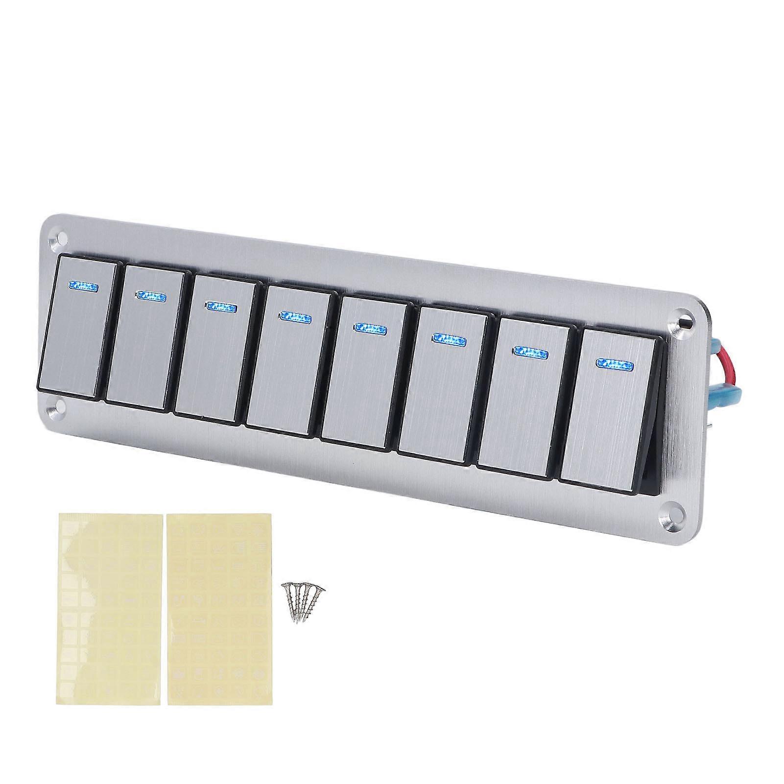 Rocker Switch Panel 8 Gang 3 Pin LED Single Blue Light Indicate Toggle On Off Switch Panel 1224V