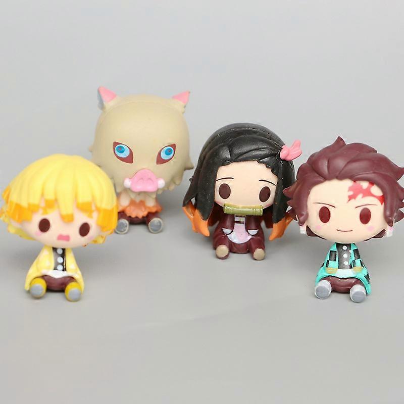 Demon Slayer Model Set 4 PCS Cute Simple Version Cartoon Anime Figures