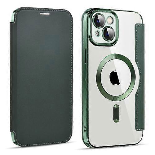 Per iPhone 15 MagSafe Magnetic RFID Anti-furto Custodia per telefono in pelle Verde 15 Plus