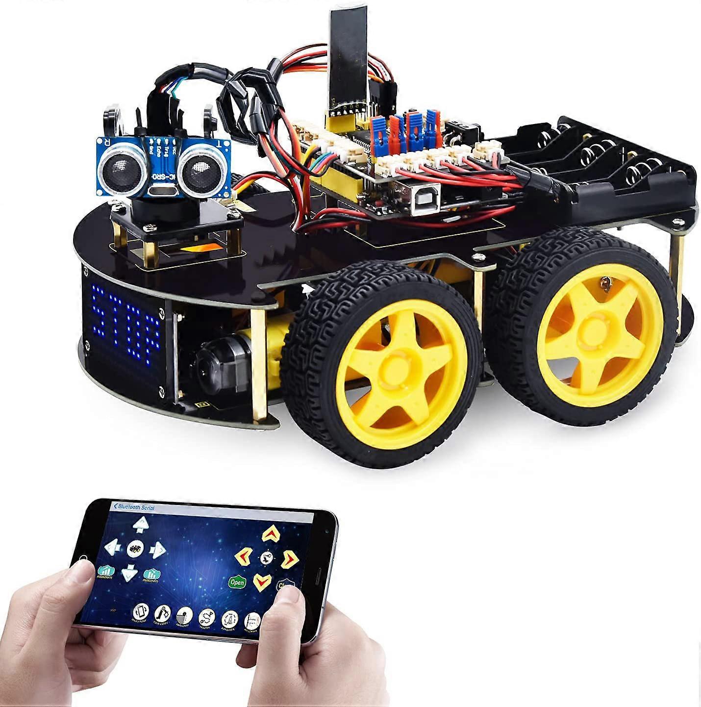 Smart Car Robot,4WD Programmable DIY Starter Kit for Arduino for Uno R3,Electronics Programming Project/STEM Educational/Science Coding Robot Toys for