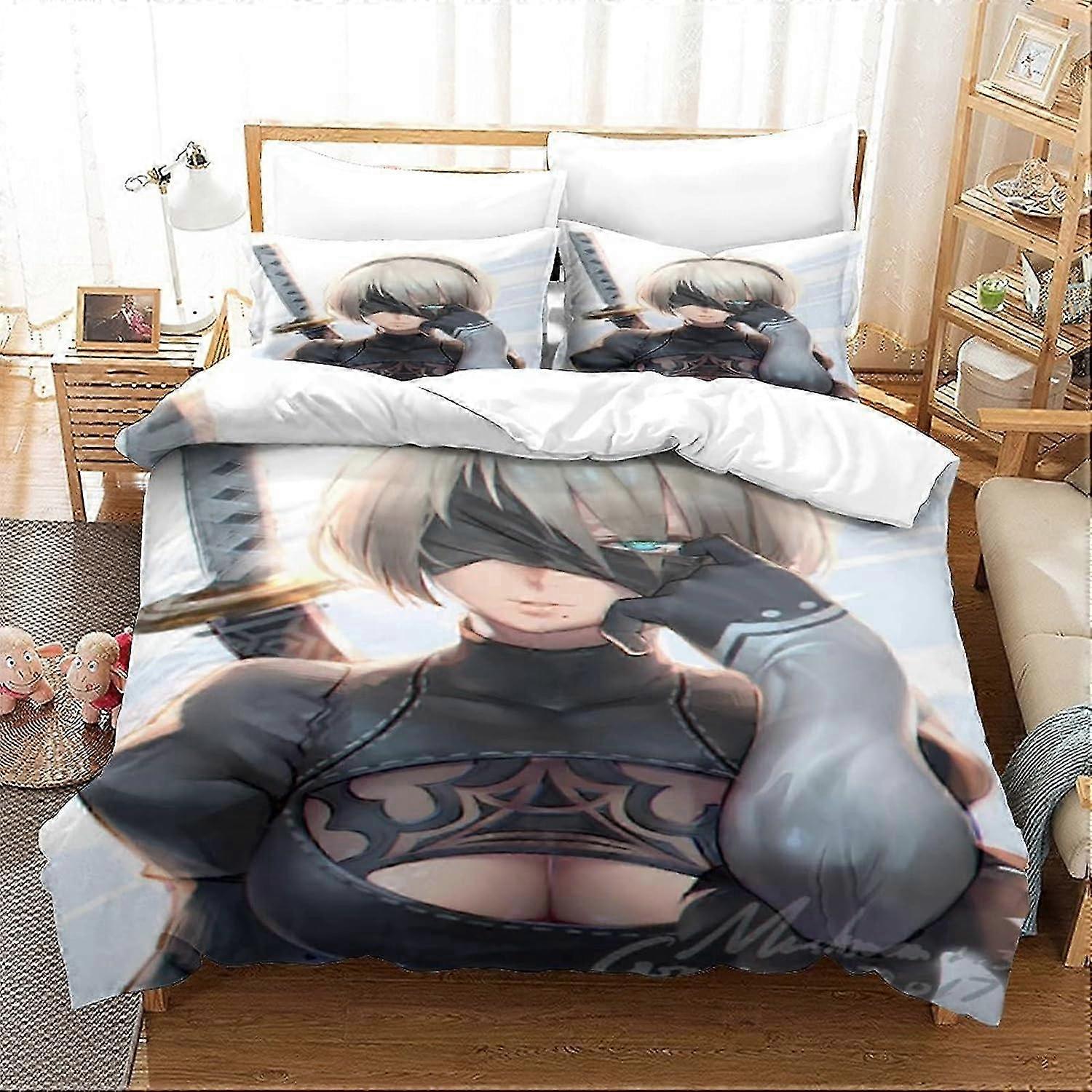 Nier Automata Bedding Set, Microfiber Duvet Cover and Pillowcases, Game and Yorha No Type Comics Design, Duvet Cover and Zipper Closure S 135*200 CM