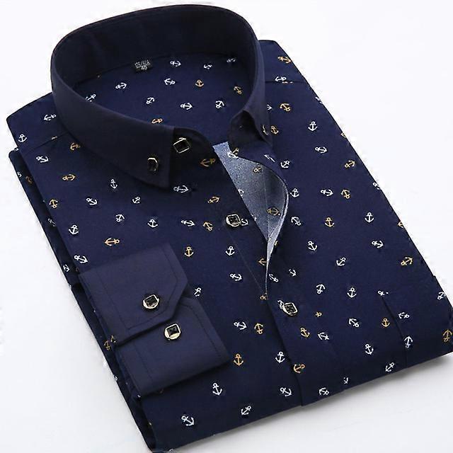 YENİ Erkekler Moda Rahat Uzun Kollu Baskılı Gömlek Slim Fit Erkek Sosyal İş Elbise Gömlek Marka Erkek Giyim Yumuşak Rahat