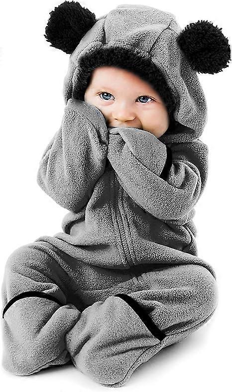 Fleece Baby Bunting Bodysuit Infant One Piece Kids Hooded Romper Outerwear Toddler Jacket Grey Size 90 Bust 64cm Length 66cm for Height 85-90cm
