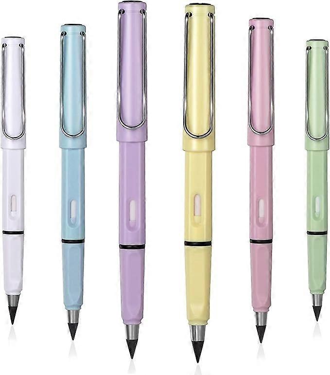 Set of 6 inkless pencils - permanent interchangeable tips, reusable inkless pens with eraser, hb pencils