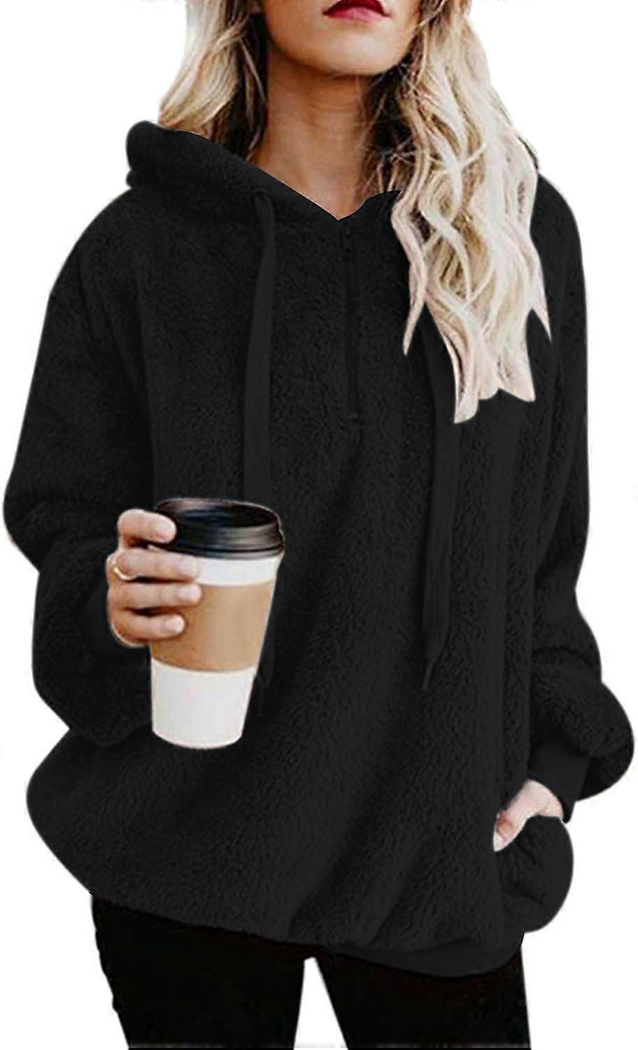 Γυναίκες ασαφείς hoodies πουλόβερ άνετα υπερμεγέθη τσέπες κουκούλα αθλητική fleece κουκούλα