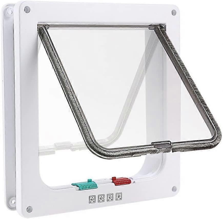 4 Position Cat Flap Cat Flap with Tunnel Cutout Cover Dog Cat Flap Cat Door with Lock Small Pet Cat Flaps Cat Mate Lockable Easy to Install White (L)