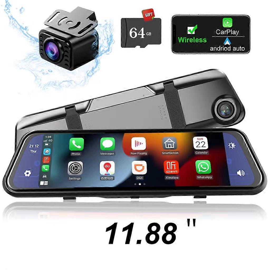Trådløs Dash Cam Bil DVR Speil Video Carplay og Android Autokameraer Opptak Front Og Bak View Backup Kameraer Speil