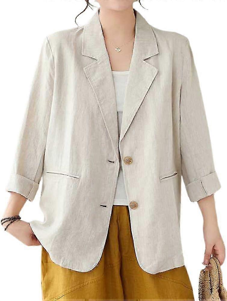 Bomull Linen Kavaj för kvinnor Vår Sommar 2024 Långärmad Lättvikt Business Casual Jackor Toppar