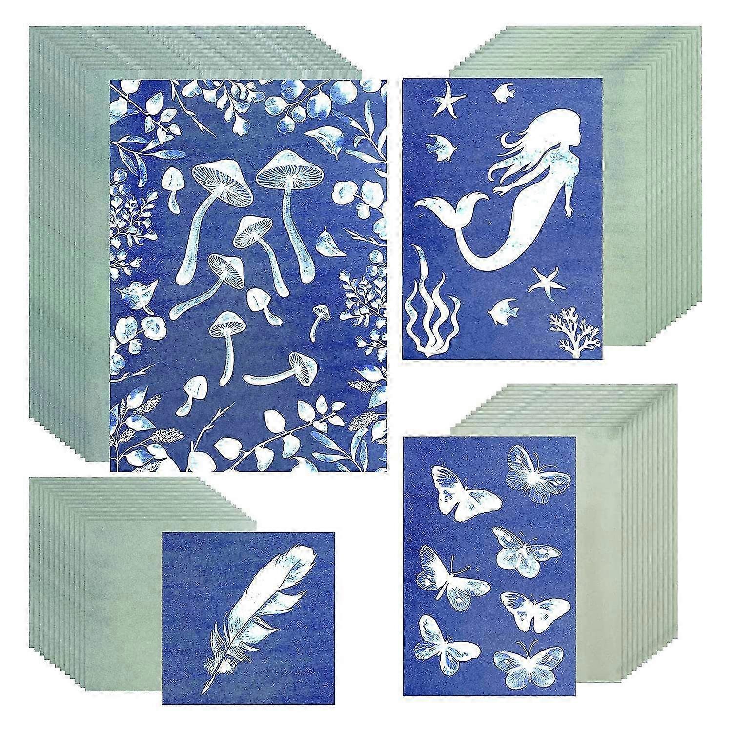 48 Sheets Blue Type Paper Kit 4 Size Solar Printing Paper Solar Drawing Paper Sensitive Natural Pri