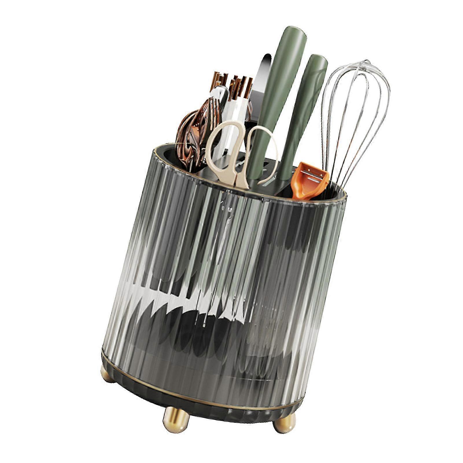 Black Rotating Kitchen Knife Block Holder with Scissors Slot - Multifunctional Countertop Utensil Organizer