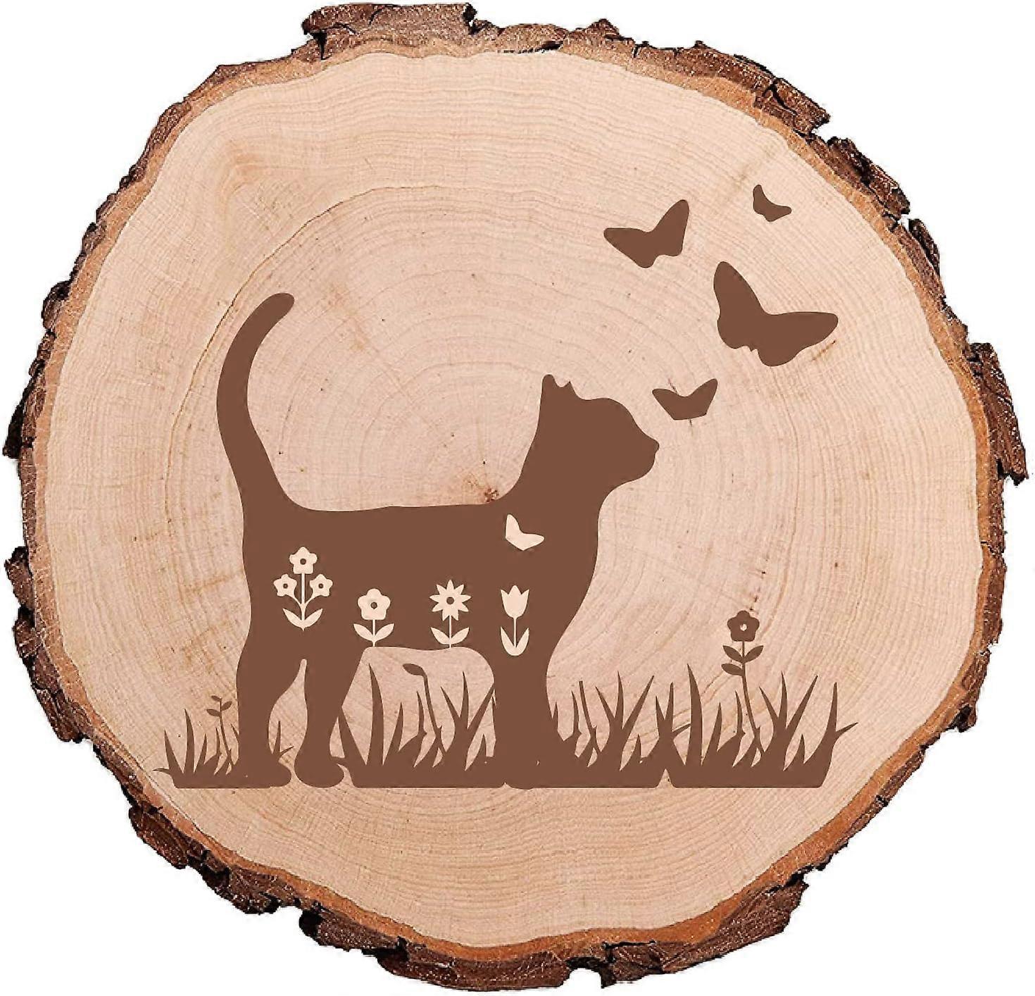 Cats Butterfly Flower Natural Round Wood Slices Undrilled Rustic Wooden Centrepiece Discs Tree Trunk Circles Engraving Art Log Crafts Decor Home Holid