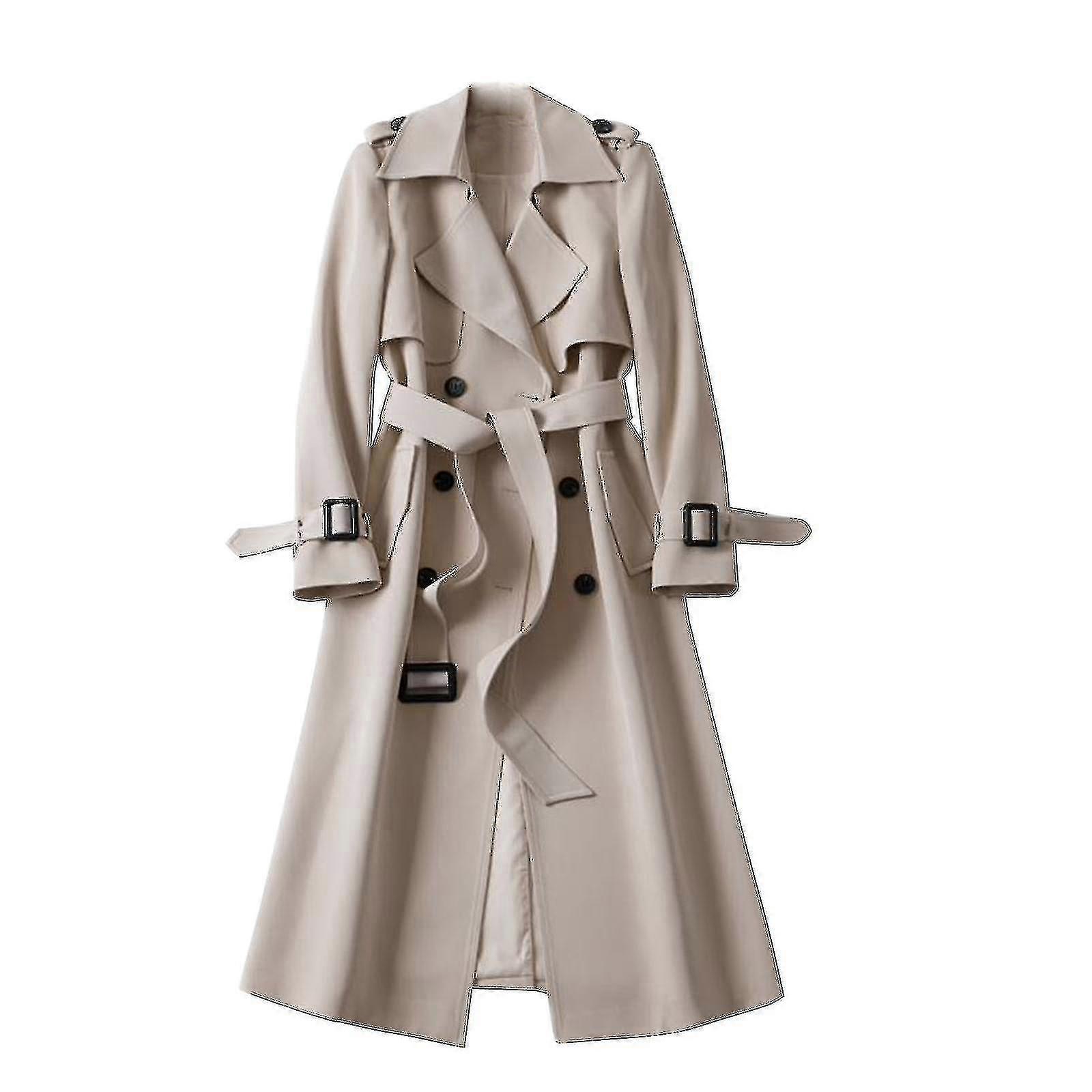 Mulheres Overcoat Solid Slim Fit Coat Jacket Long Outerwear Windbreaker Trench