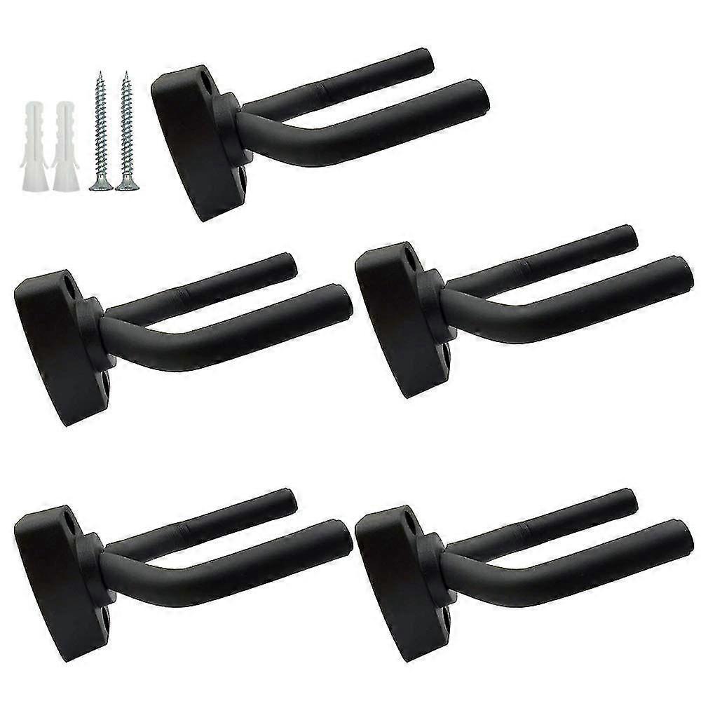 5-pack svart gitarrhängare, väggmonterad display med skruvar, passar de flesta gitarrer