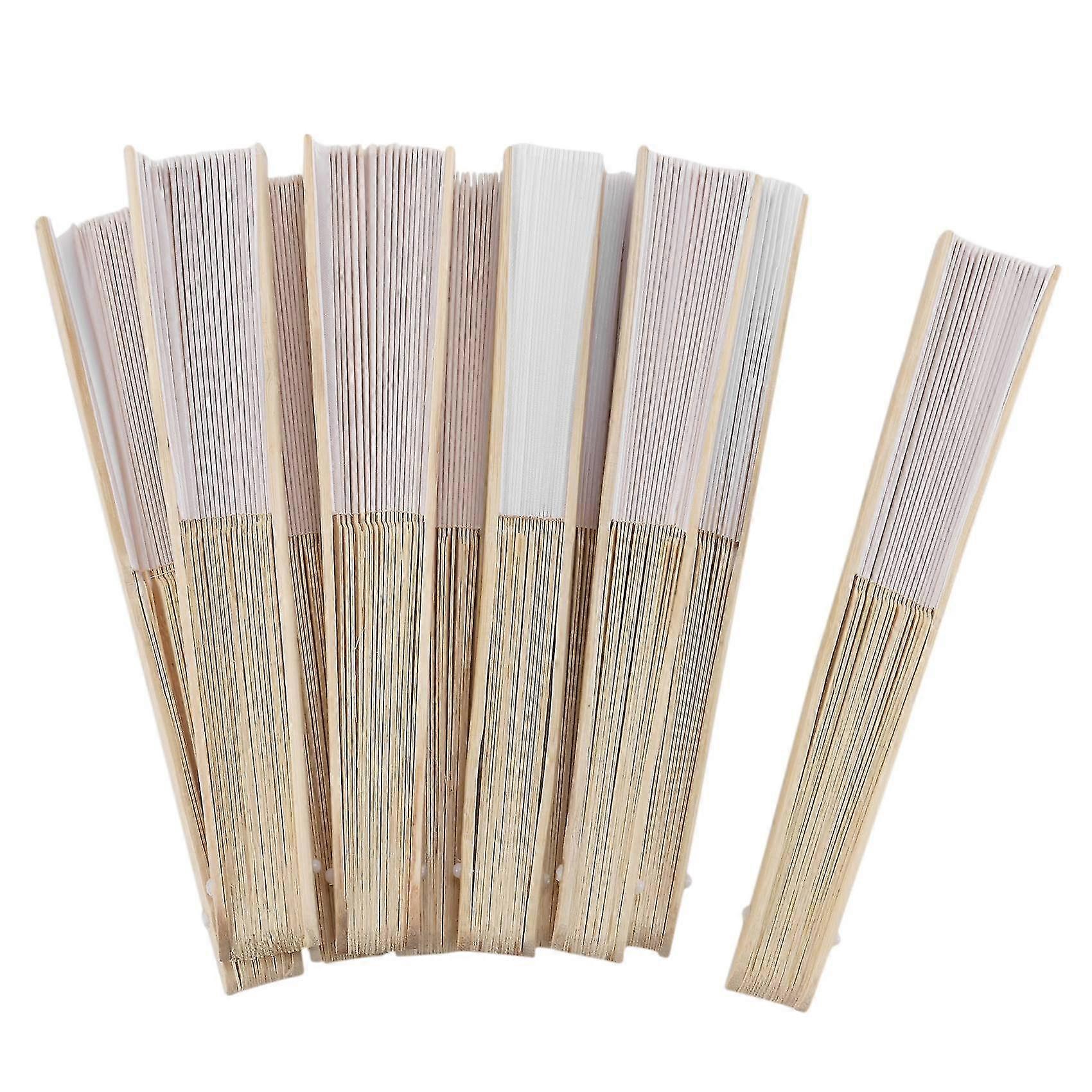 10 قطع 21 سنتيمتر أبيض اللون النسيج مروحة اليد، الحرير اليد مروحة حفل زفاف