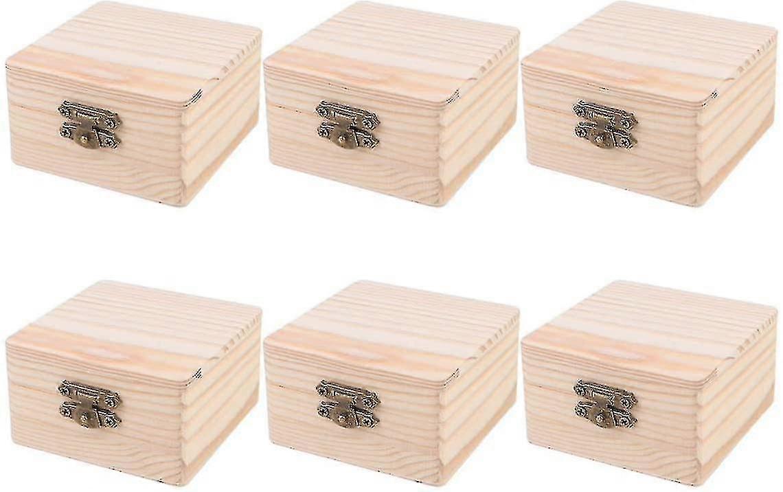 6 قطع صندوق خشبي صندوق خشبي غير مكتمل مربع خشبي مربع خشبي DIY صندوق الحرف الخشبية متوافق مع الفنون الحرف ديكور المنزل