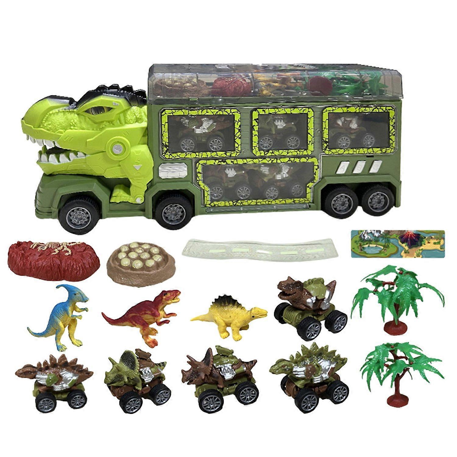 1 Set Dinosaur Container Truck Toy with Music Light Inertial Drive Portable Handle Pull Back
