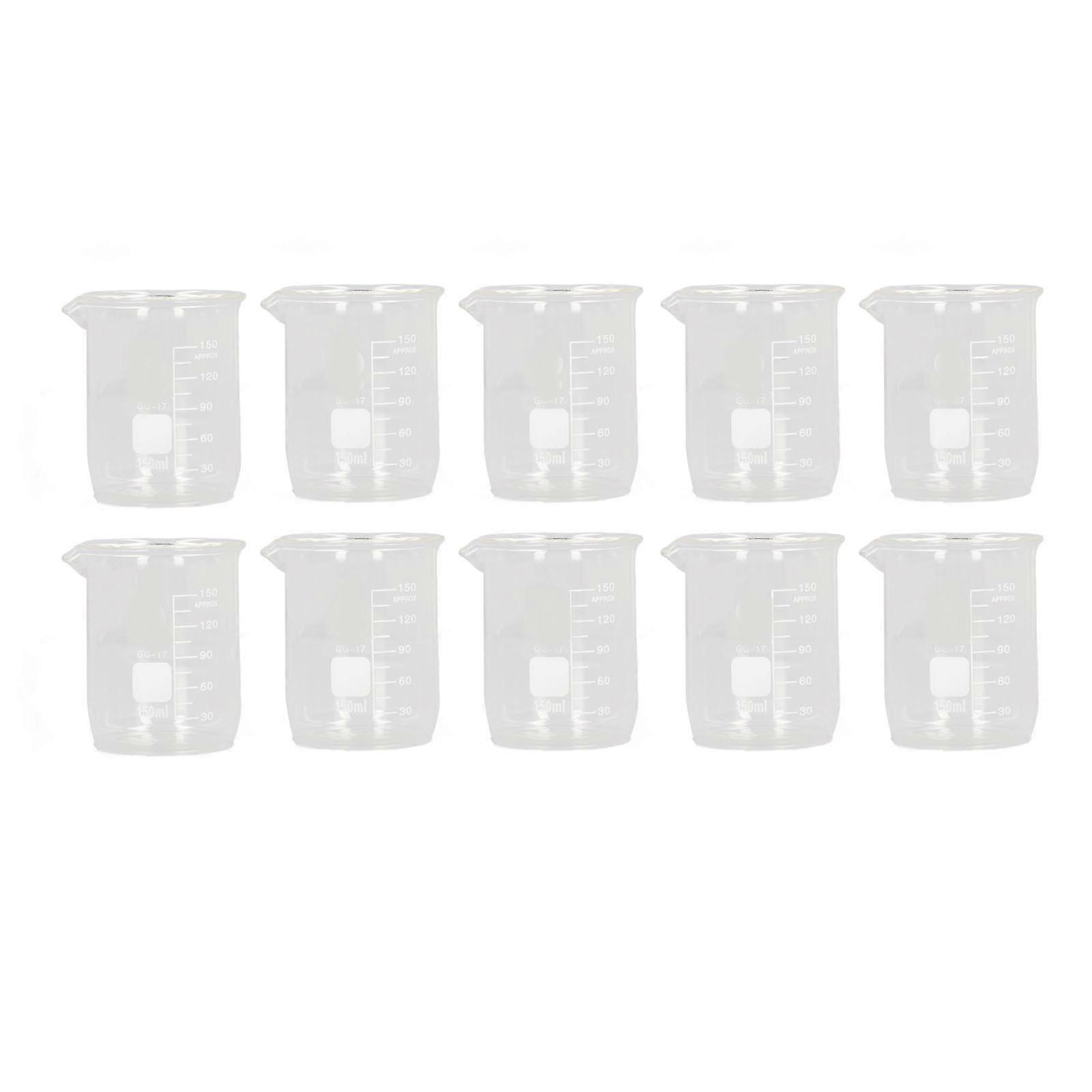 Glass Beakers 150ml for Laboratory Experiments and Academic Teaching - Set of 10 Pieces
