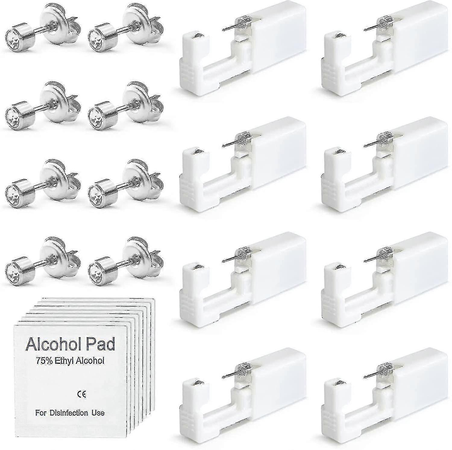 8 件装一次性耳穿孔枪，带耳钉无痛且安全的耳穿孔套件，适用于女孩男孩女士男性