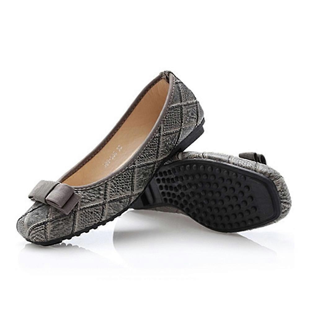Square Snakeskin Pattern Checks Thin Shoes Bowknot Flat