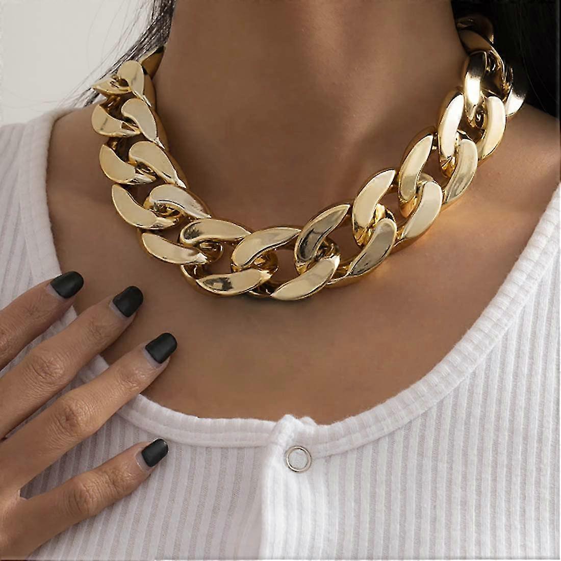 Punk Cuban Link Chain Choker Necklace Gold Lightweight Chunky Oval Chain Link Necklace Statement Hip Hop Jewelry