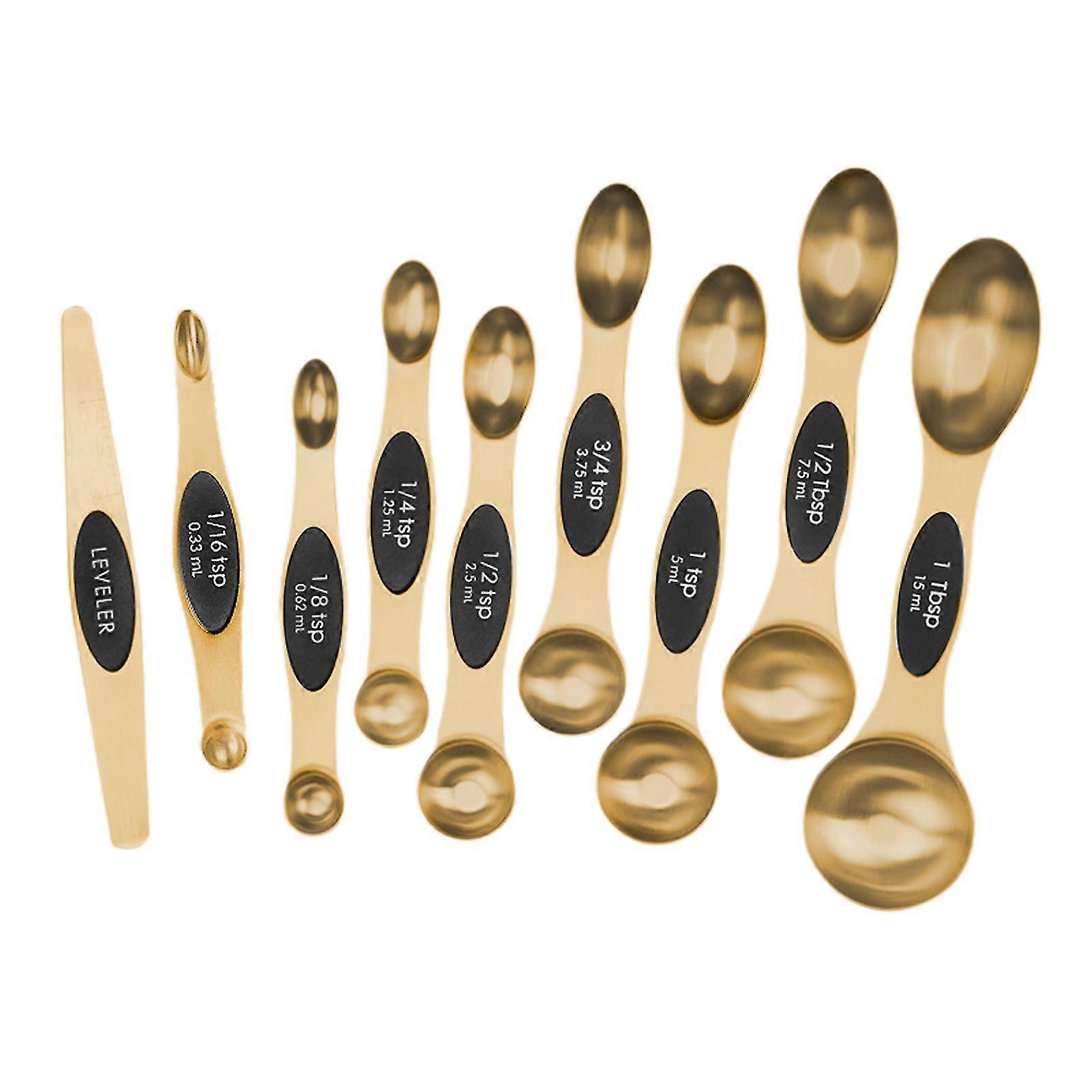 9pcs Measuring Spoon Set Baking Stackable Stainless Steel Kitchen With Leveler