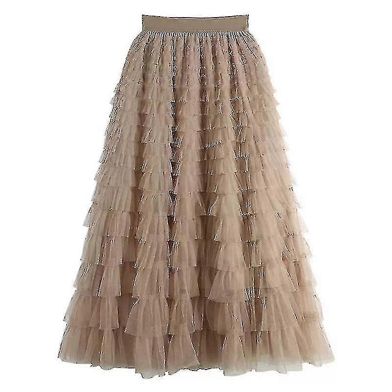 Lagdelt elastisk talje tyl maxi nederdel