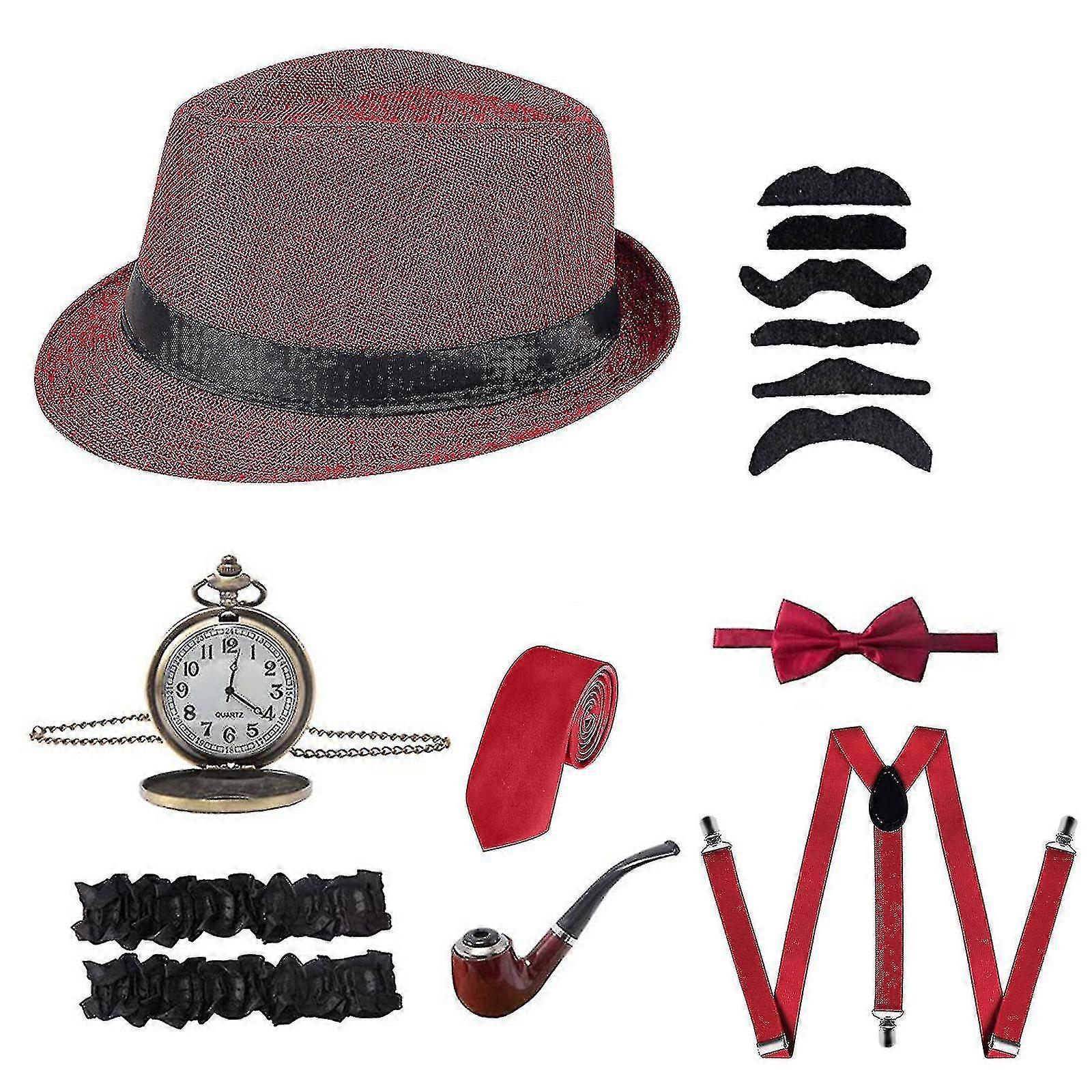 1920s رجل زي غاتسبي فيدورا قبعة الحمالات القوس التعادل جيب ووتش