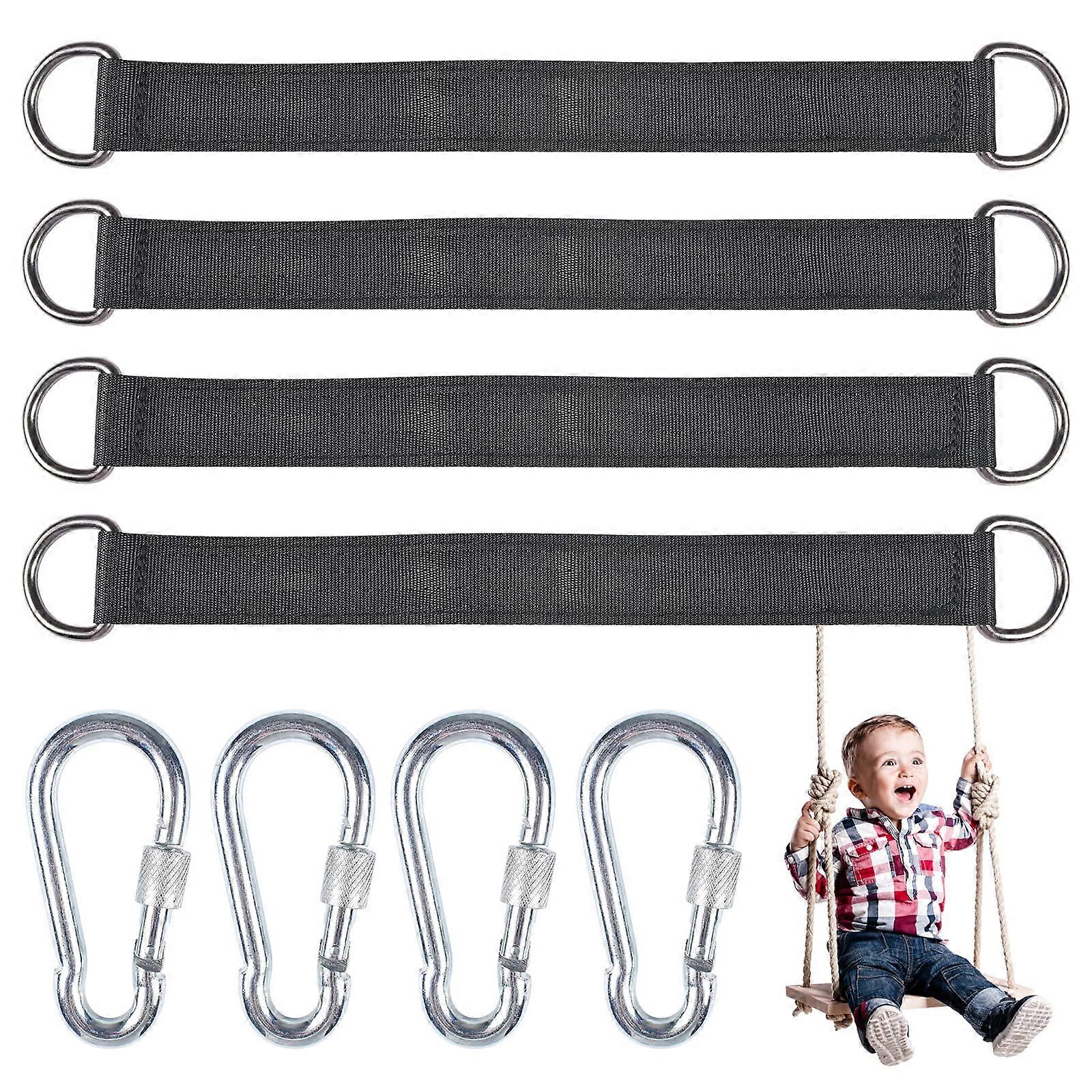 4 Pcs Tree Swing Hanging Strap Kit with 4 D-Rings for Garden/Swing/Tree Swing/Hammocks