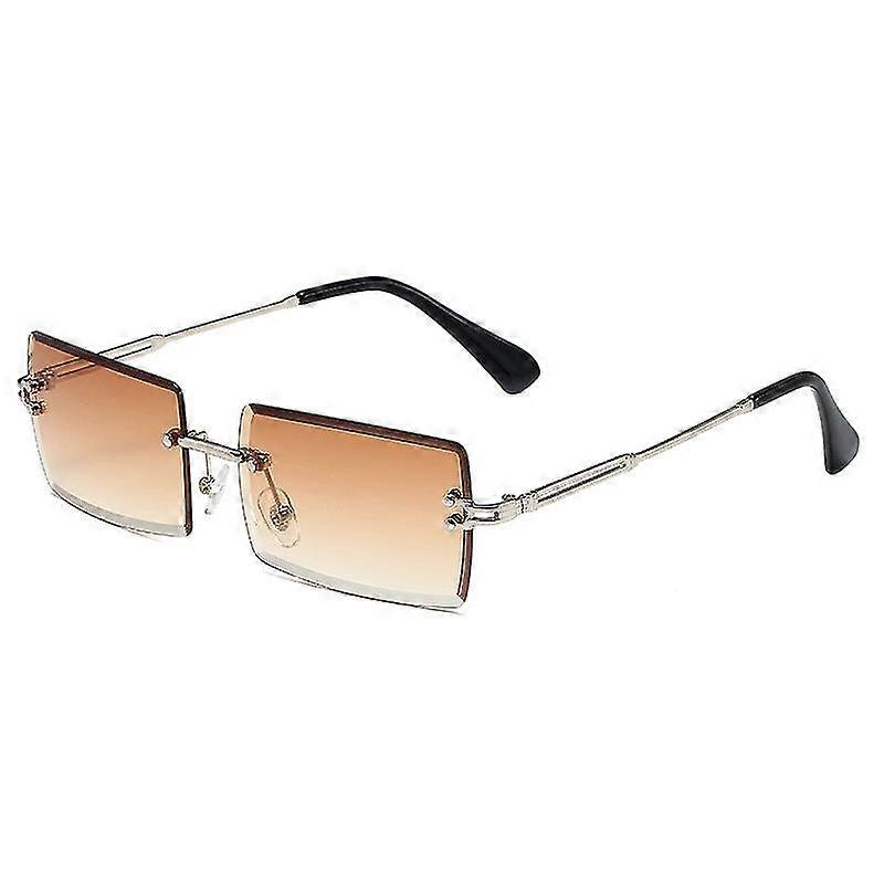 Small Rectangle, Frameless Square, Sunglasses Silver Frame Gradient Brown