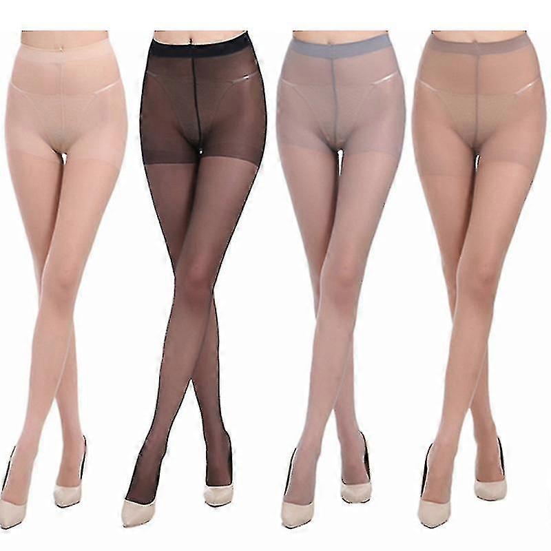 4 Pairs Women's Sheer Pantyhose With Control Top Invisible Reinforced Toes