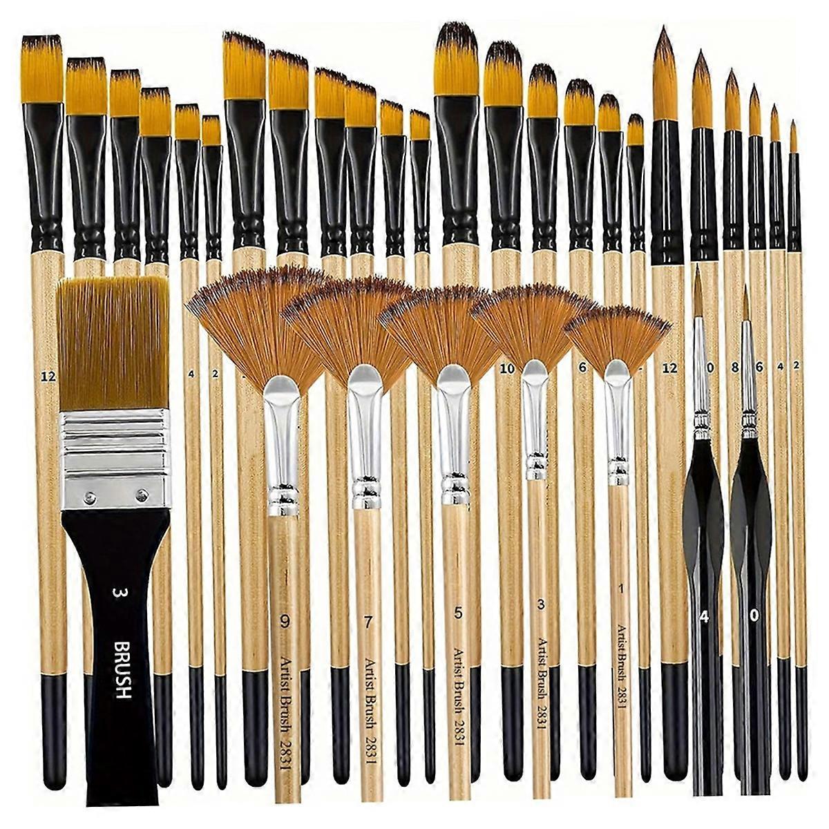 Paint Brushes 64Pcs/Set 7 Style Nylon Paintbrush with Wooden Handle Thick Non-Shedding Paint Brush