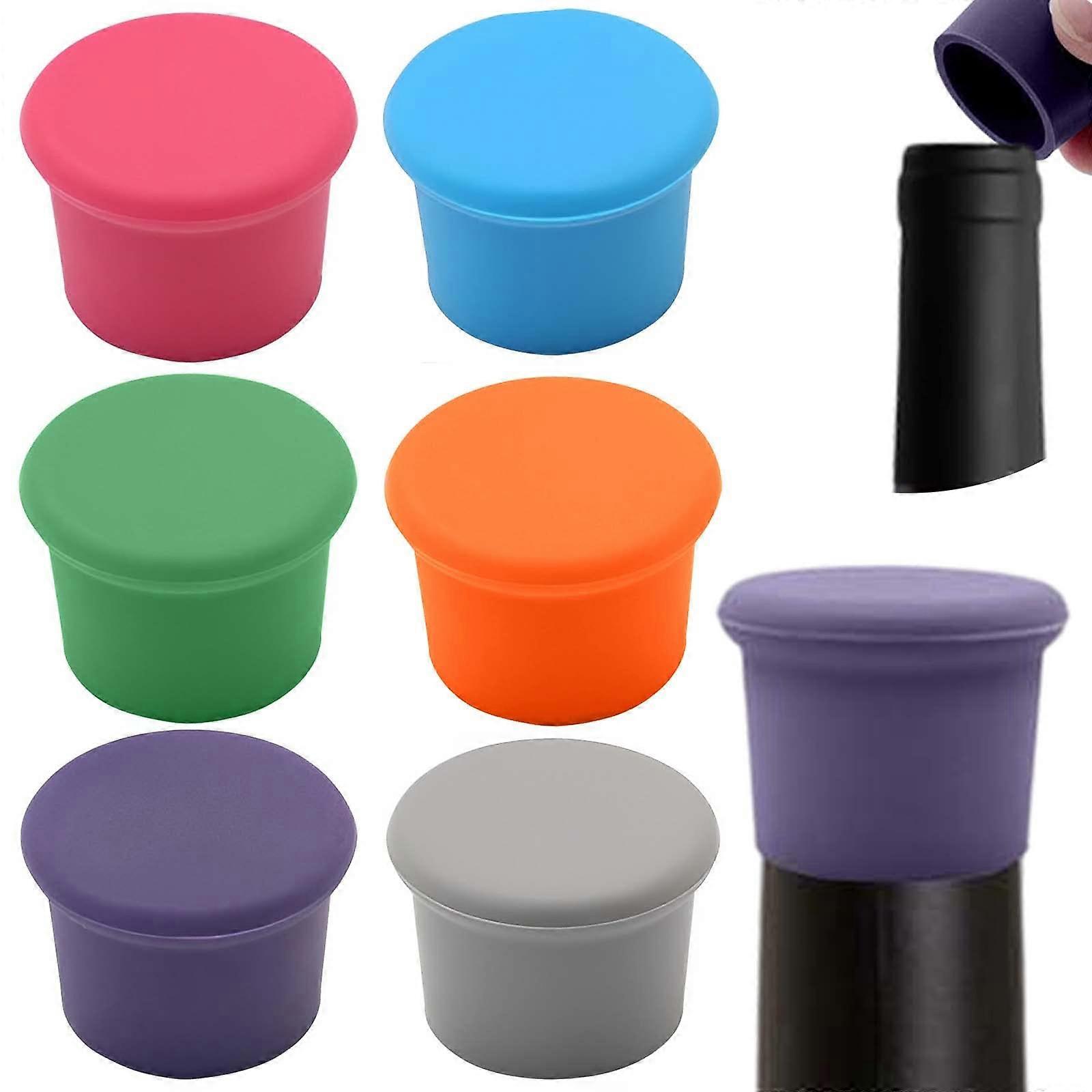 Silicone Reusable Wine Bottle Caps 6-Pack, Sealing Corks for Standard Bottles, Easy to Clean, Multi-Color