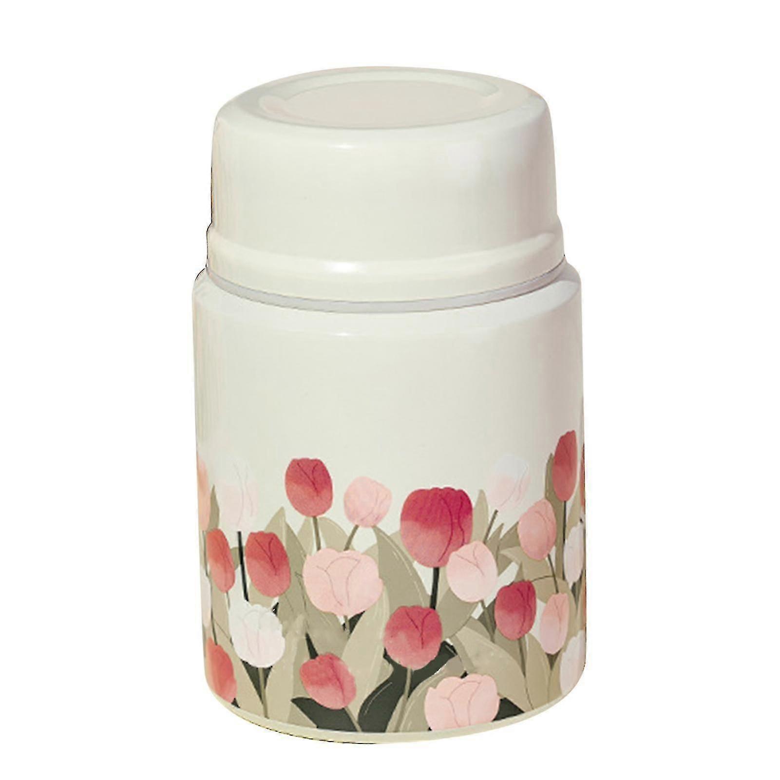 Insulated Food Jar Flower Pattern 450ml Capacity Stainless Steel Portable Insulated Lunch Container For School-hao