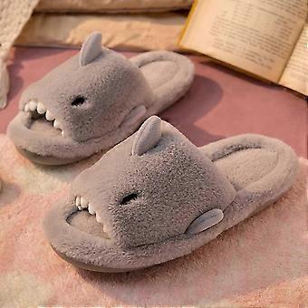 Winter Cute Shark Open-Toe Home Cotton Slippers Women Soft Plush Floor Indoor Couple Unisex42-43
