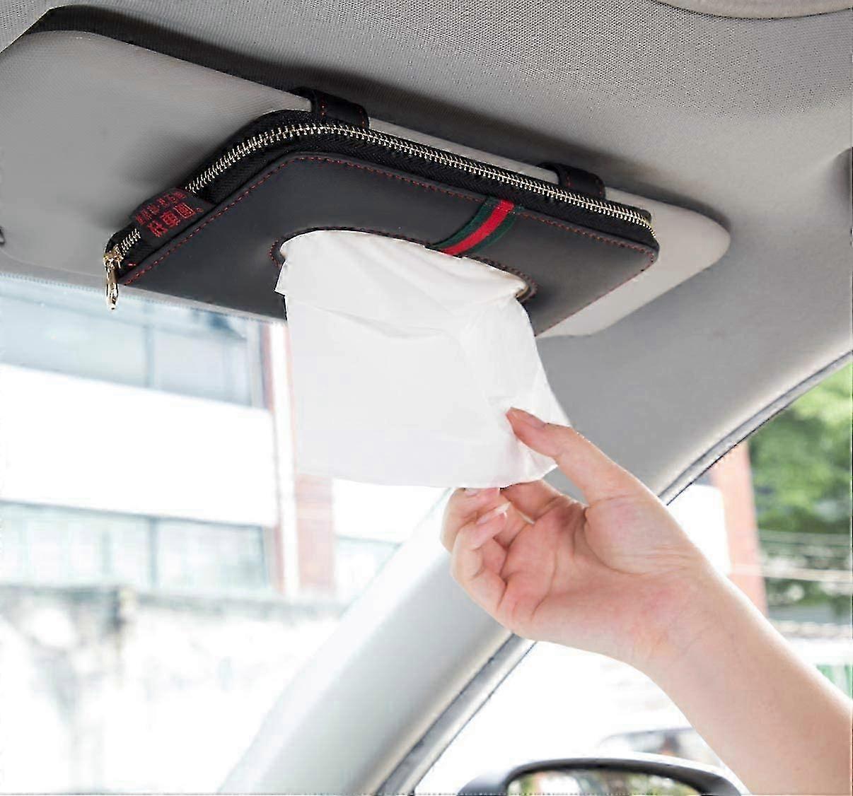 Car Visor Tissue Holder, Car Tissue Holder, Perfect Solid Color Car Tissue Box, Tissue case Holder(Black Red)