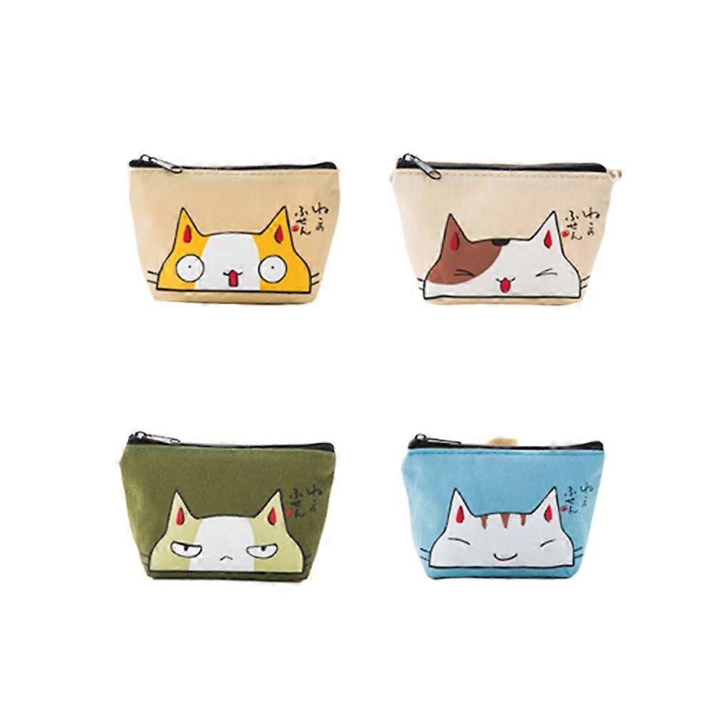 4個ミニ収納バッグチェンジバッグコインウォレットキャッシュ収納ポーチチェンジ財布(驚いた猫、猫、自慢の猫、スマイル猫)