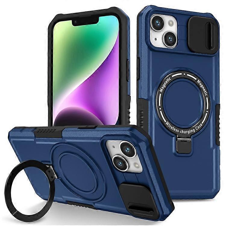 PC+TPU Phone Case Compatible For iPhone 15 Compatible with MagSafe Kickstand Cover with Sliding Lens Guard