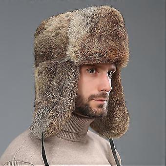 Mannen echte bont hoed huid hoeden Russische winter hoed w / oor flappen kerstcadeau voor mannen