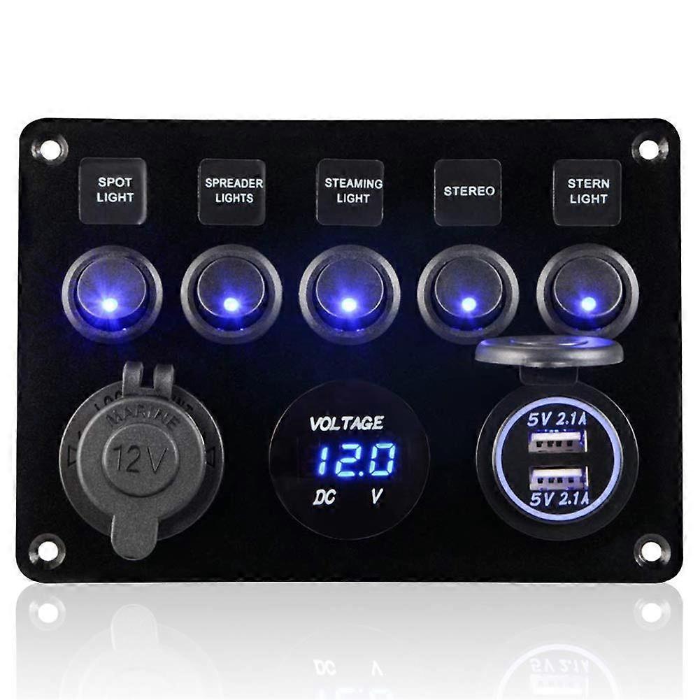 5 Gang Rocker Switch Panel Waterproof Switch Panel with USB Charger