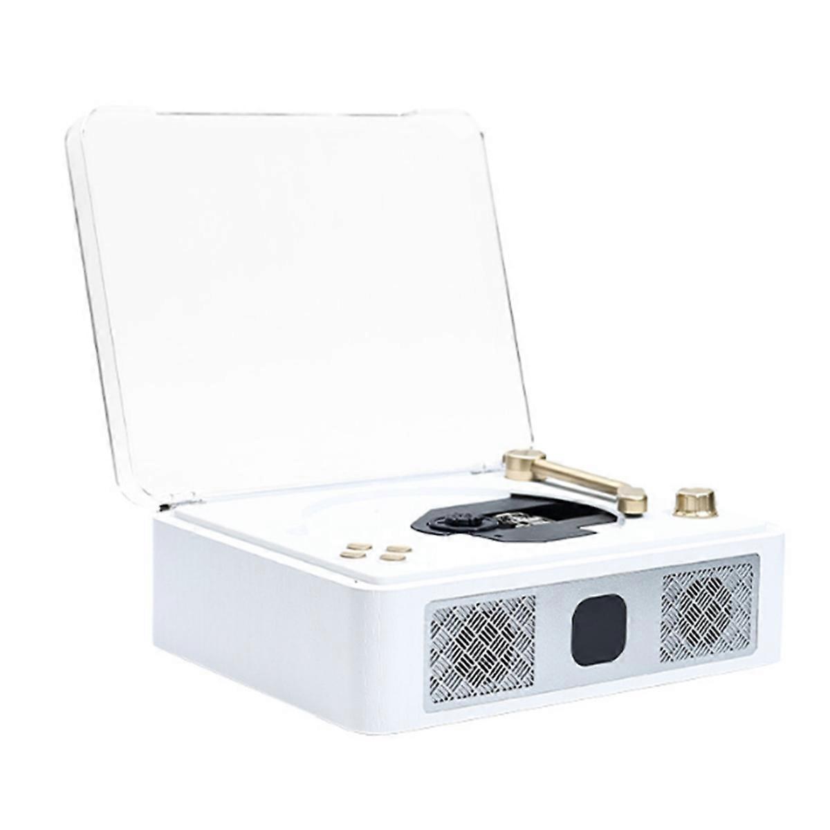Bluetooth Desktop CD Players for Home Built-in Speakers Rechargeable Headphone Jack Vintage CD Player White